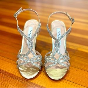 Nina Rose Gold Three-Inch Block Heels - Size 5